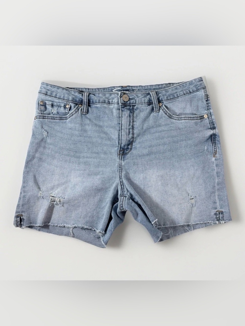 Seven7 For All Mankind Jeans Light Blue Distressed Raw Hem Denim Shorts